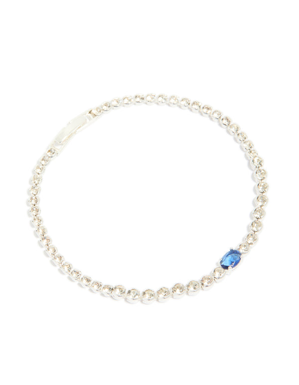 Silver Plated Sapphire Cubic Zirconia Oval Tennis Bracelet