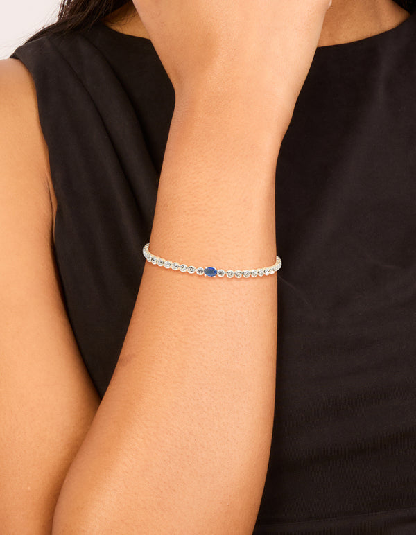 Silver Plated Sapphire Cubic Zirconia Oval Tennis Bracelet