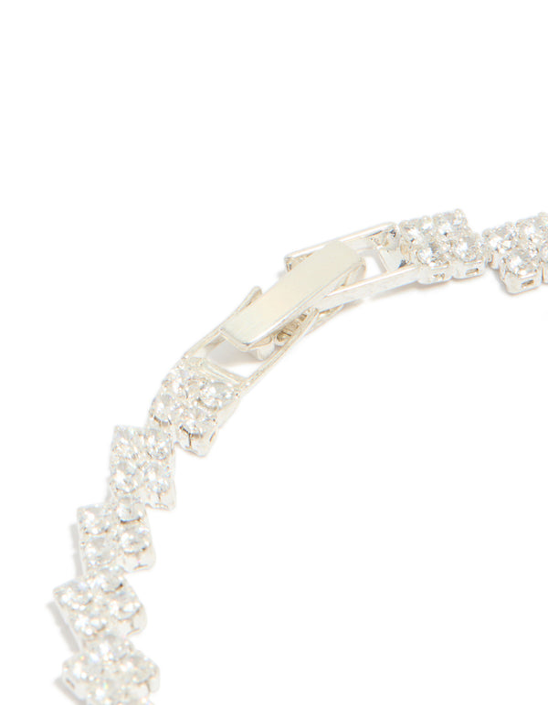 Silver Plated Cubic Zirconia Multi Flower Tennis Bracelet