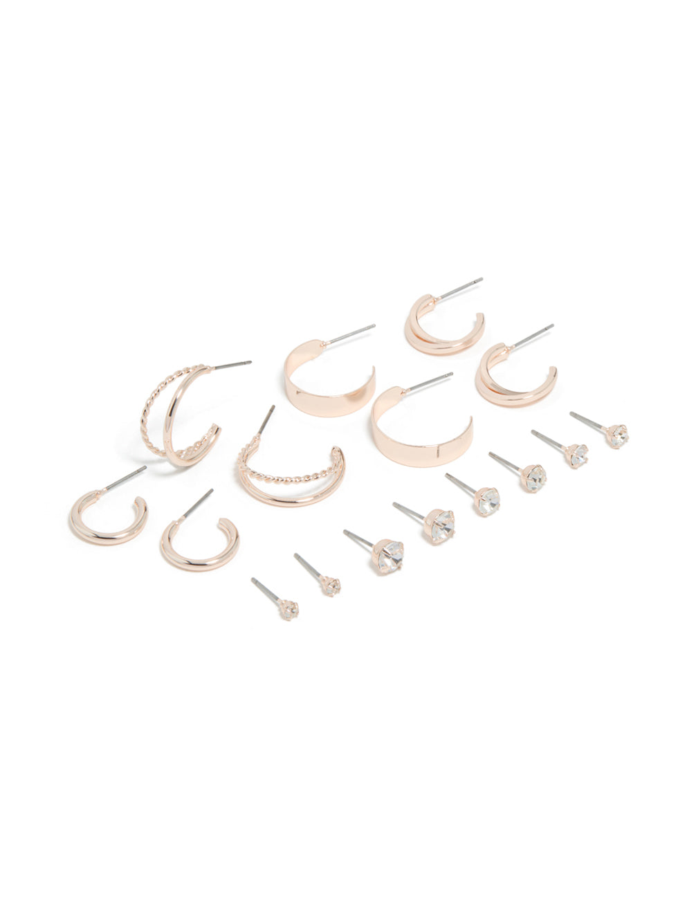 Rose Gold Diamante Stud & Hoop Earrings 8-Pack