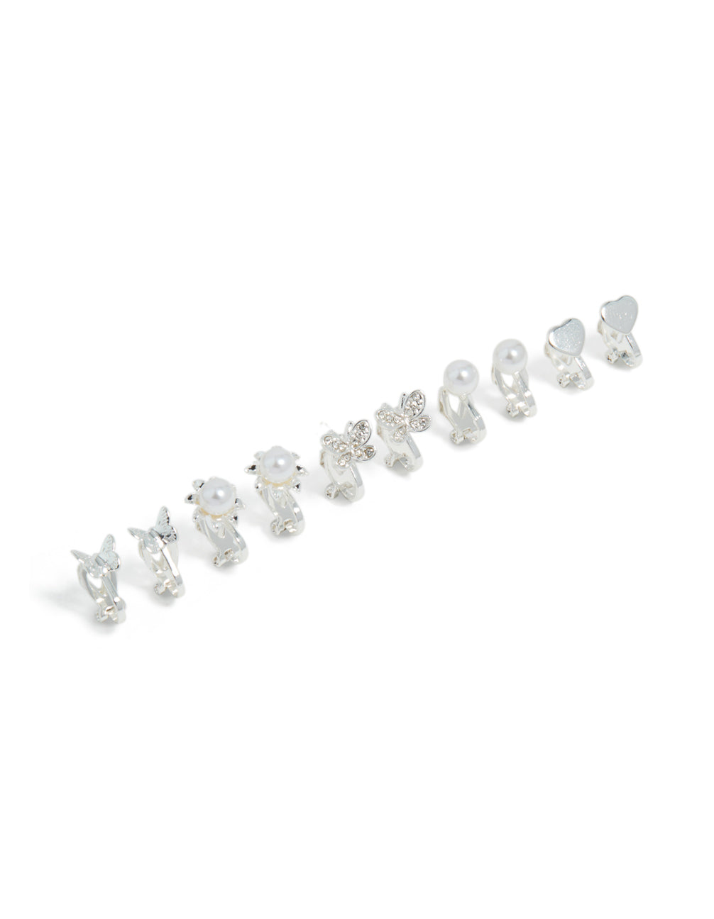 Silver Pearl & Pretty Motif Clip On Earrings 5-Pack