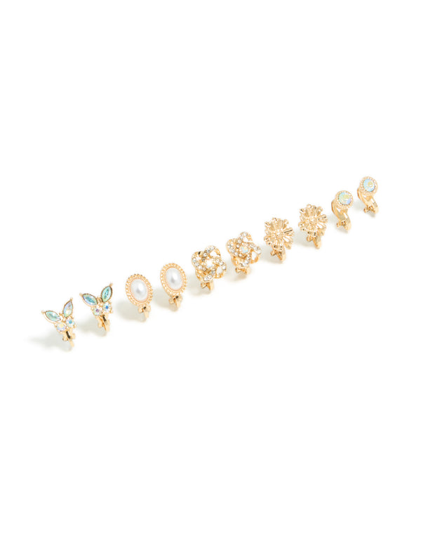 Gold Butterfly Clip On Earrings 5-Pack