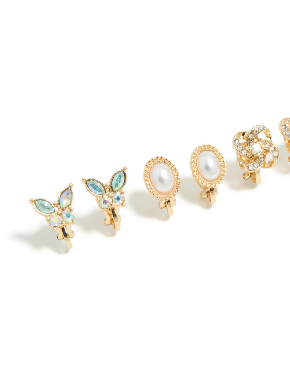 Gold Butterfly Clip On Earrings 5-Pack