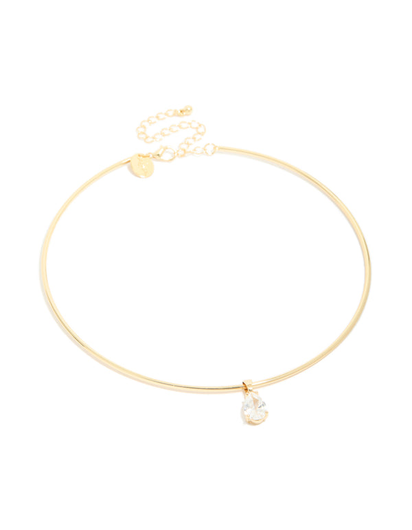 Gold Plated Cubic Zirconia Teardrop Torque Necklace