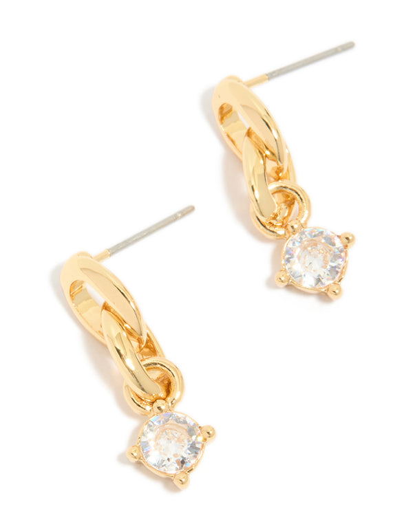 Gold Plated Cubic Zirconia & Chain Drop Earrings