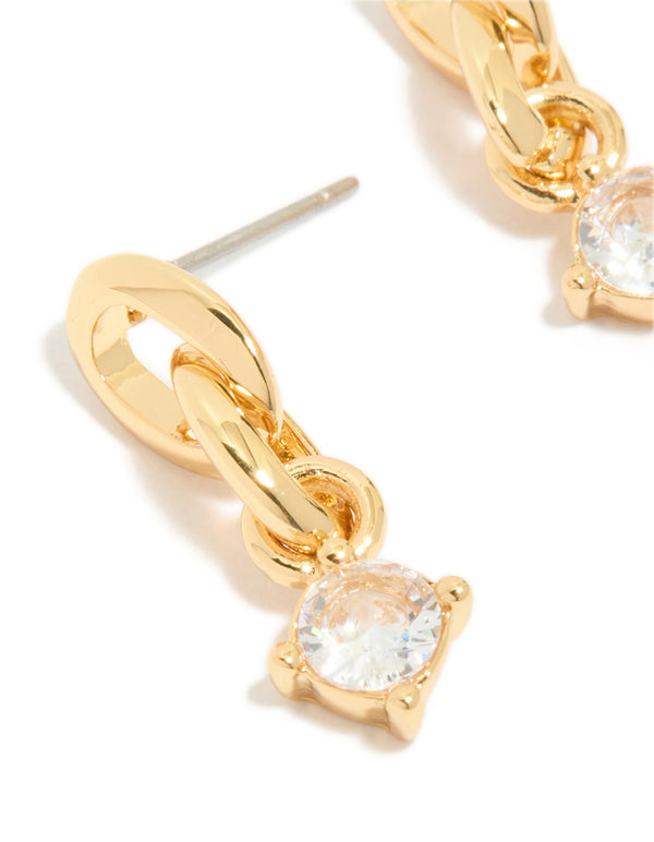 Gold Plated Cubic Zirconia & Chain Drop Earrings