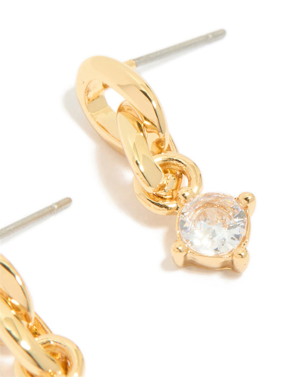 Gold Plated Cubic Zirconia & Chain Drop Earrings