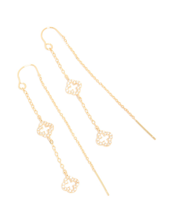 Gold Plated Cubic Zirconia Flower Thread Through Earrings