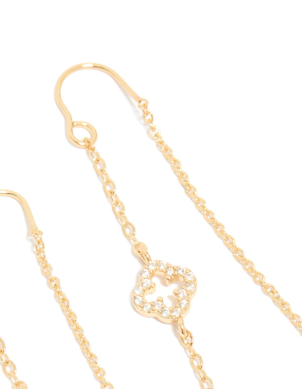Gold Plated Cubic Zirconia Flower Thread Through Earrings