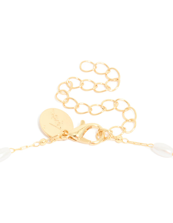 Gold Plated Cubic Zirconia Cross & Pearl Necklace
