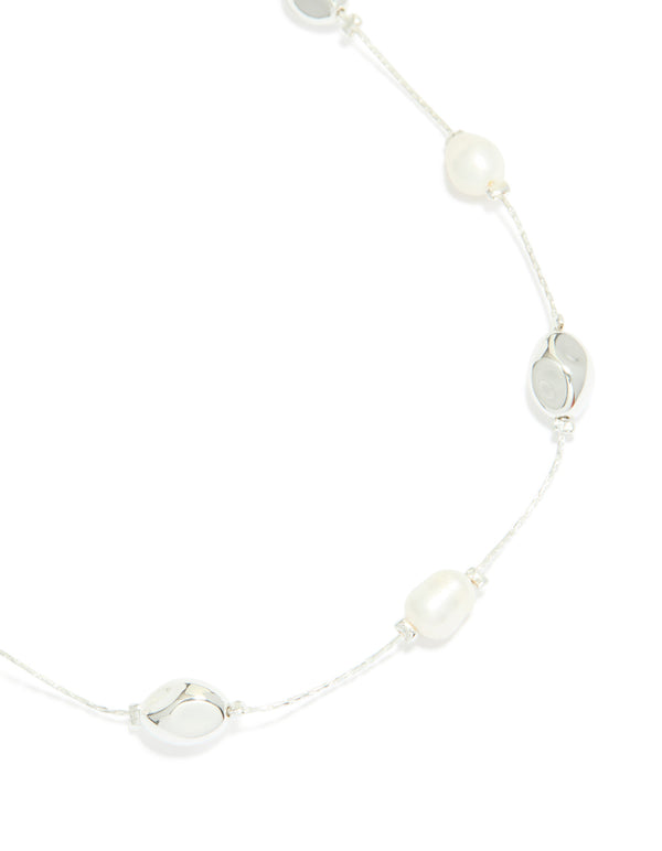 Silver Plated Molten & Freshwater Pearl Adjustable Necklace