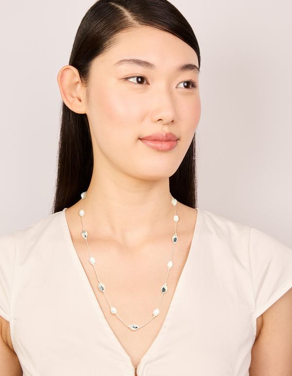 Silver Plated Molten & Freshwater Pearl Adjustable Necklace