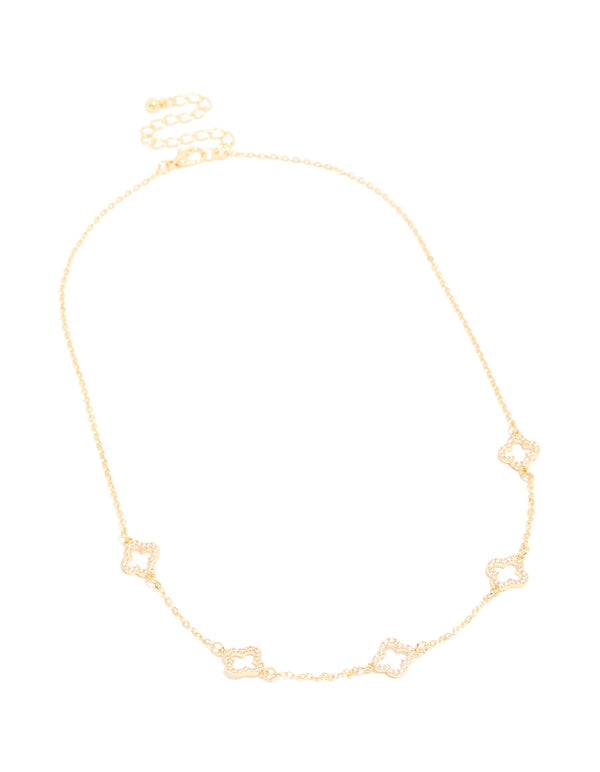 Gold Plated Cubic Zirconia Flower Charm Necklace