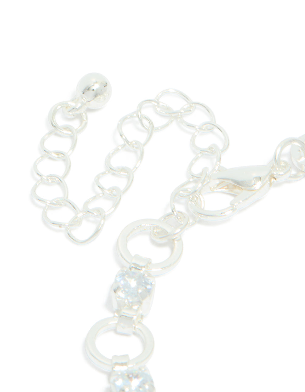 Discover the silver plated alternating cubic zirconia round link bracelet with round stone cut closure detail view