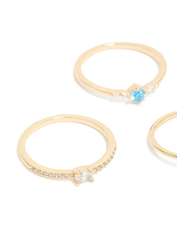 Gold Plated Cubic Zirconia & Evil Eye Rings 5-Pack