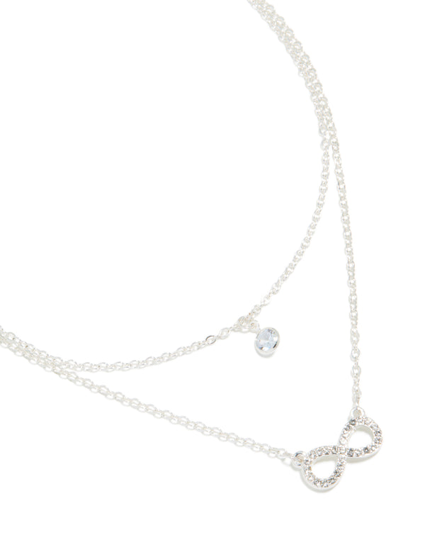 Silver Diamante & Infinity Pendant Layered Necklace