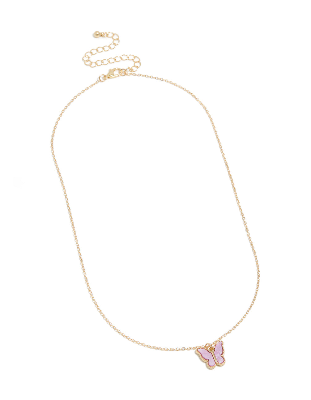 Showcasing a butterfly pendant necklace in gold front view