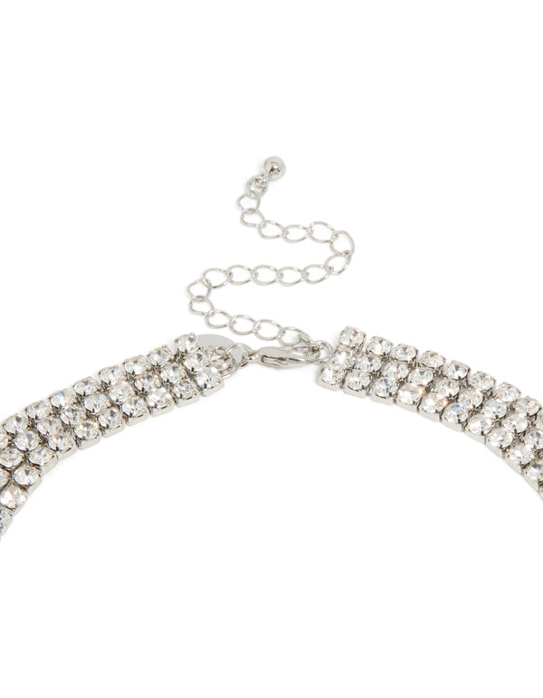 Crafted with diamante tennis triple layered design in silver clasp detail view