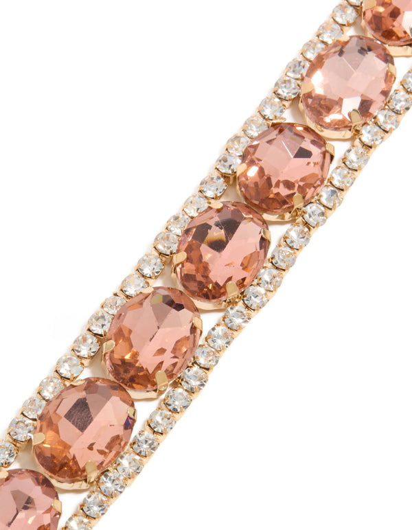 Silver Pink & Clear Diamantes Bracelet