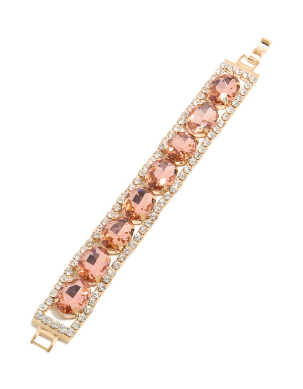 Silver Pink & Clear Diamantes Bracelet