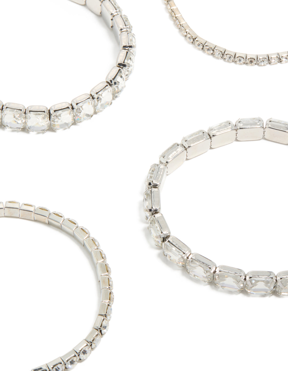 Highlighting silver shimmer diamante stretch bracelets 5-pack in clear stones detail view