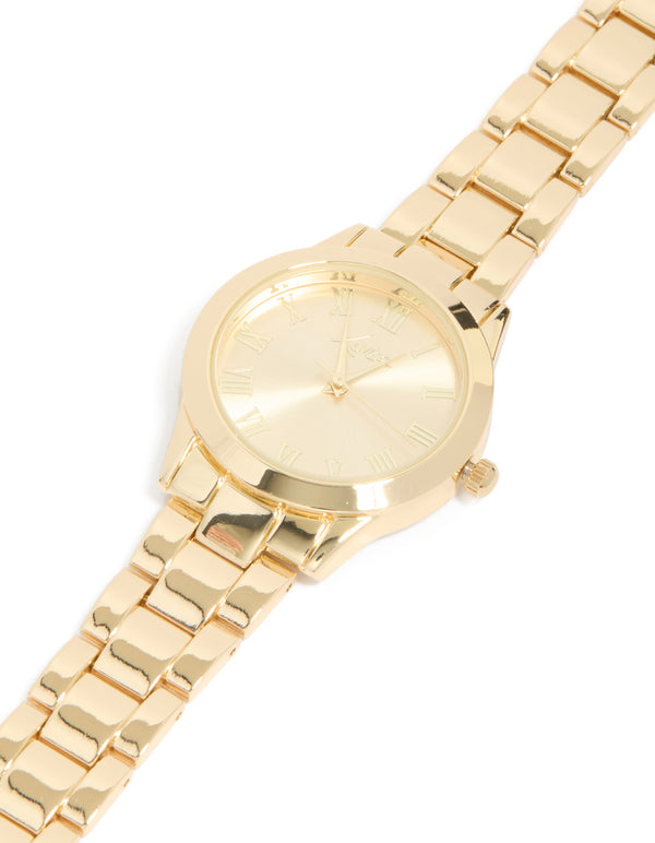Gold Plated Classic Round Roman Numeral Watch