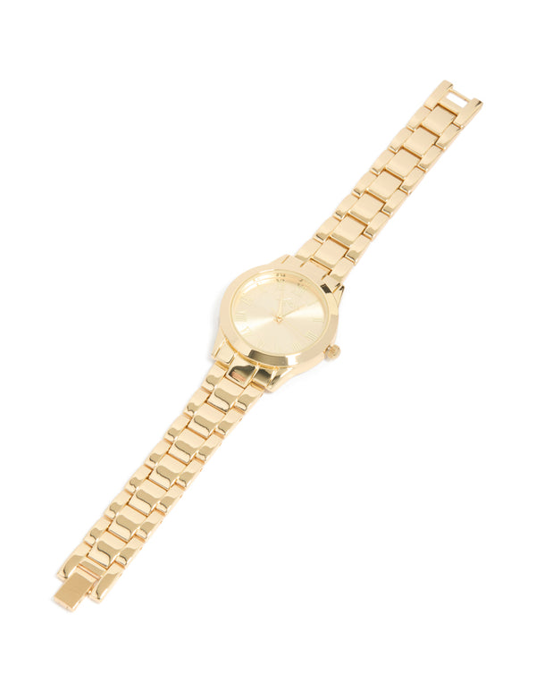 Gold Plated Classic Round Roman Numeral Watch