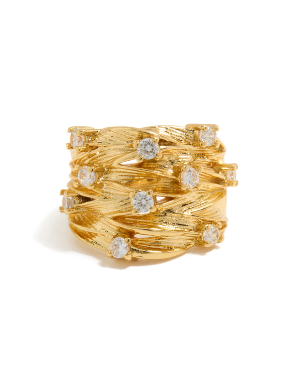 Gold Plated Chunky Lined Ring