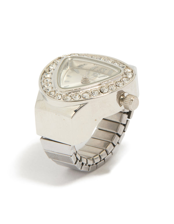 Silver Diamante Watch Ring