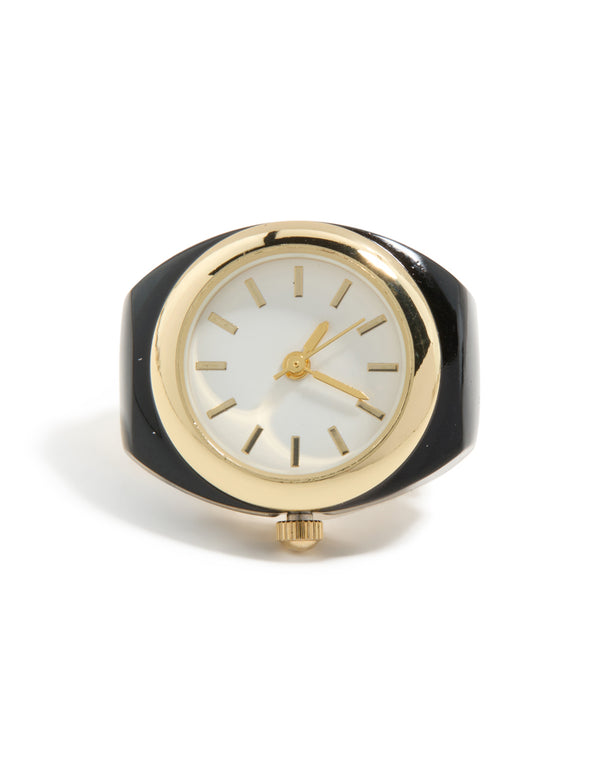 Gold & Black Steel Watch Ring