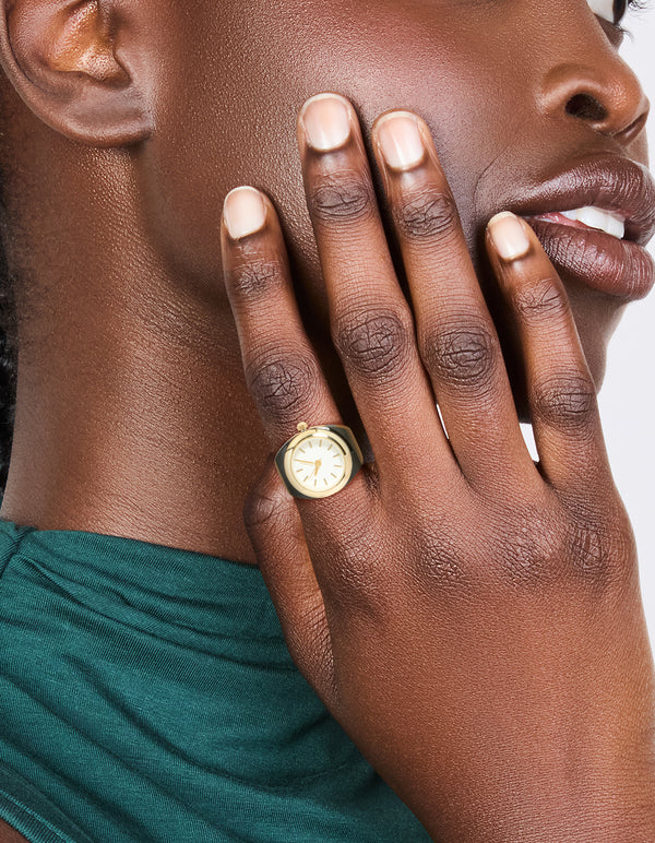 Gold & Black Steel Watch Ring