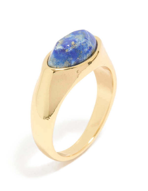 Gold Plated Blue & White Moody Stone Ring