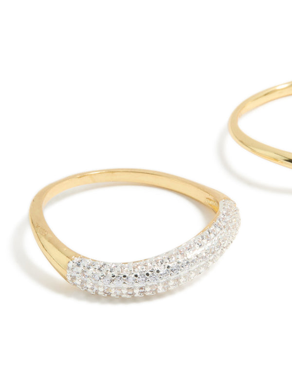 Gold Plated Simple & Wavy Cubic Zirconia Stacking Rings 2-Pack