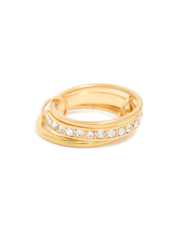 Crafted from waterproof gold plated stainless steel featuring cubic zirconia crystals statement ring side detail view
