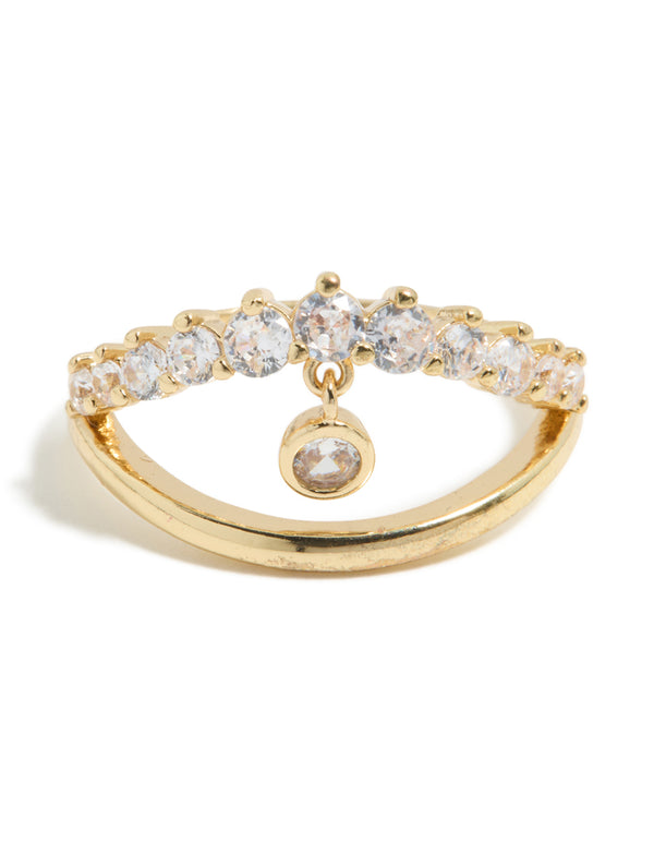 Gold Plated Cubic Zirconia Split Charm Ring