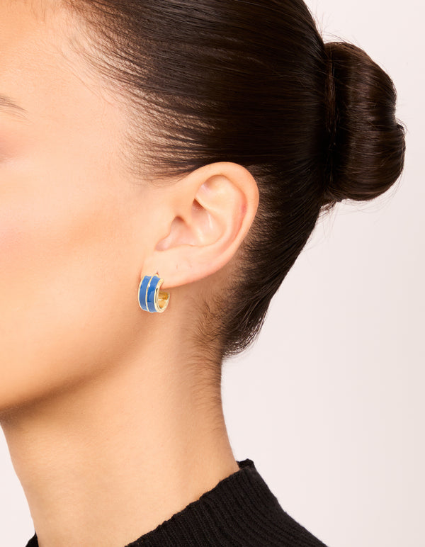 Gold Blue & Green Enamel Small Hoop Earrings 3-Pack