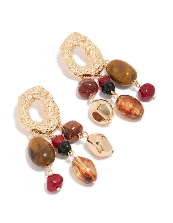 Discover stunning irregular beaded drop earrings featuring charm accents in statement style with multicolored stones front view