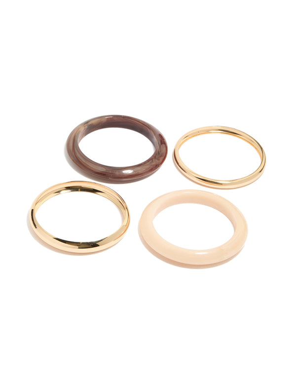 Beautifully crafted gold and acrylic bangles 4-pack in brown and beige front view