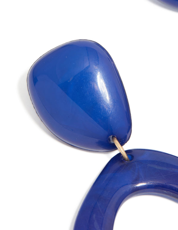 Dark Blue Acrylic Organic Square-Oval Drop Earrings