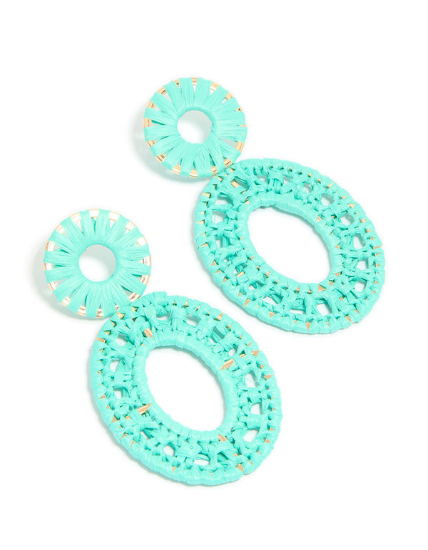 Aqua Blue Paper Patterned Oval Drop Earrings