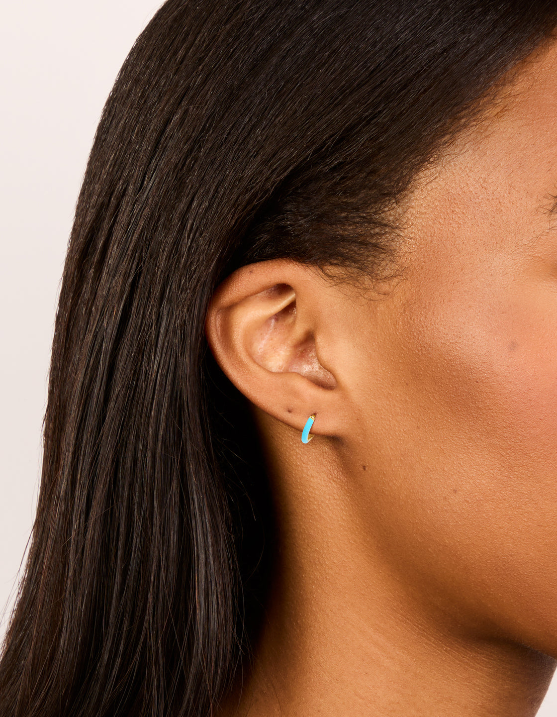Gold Plated Sterling Silver Light Blue Enamel Huggie Earrings