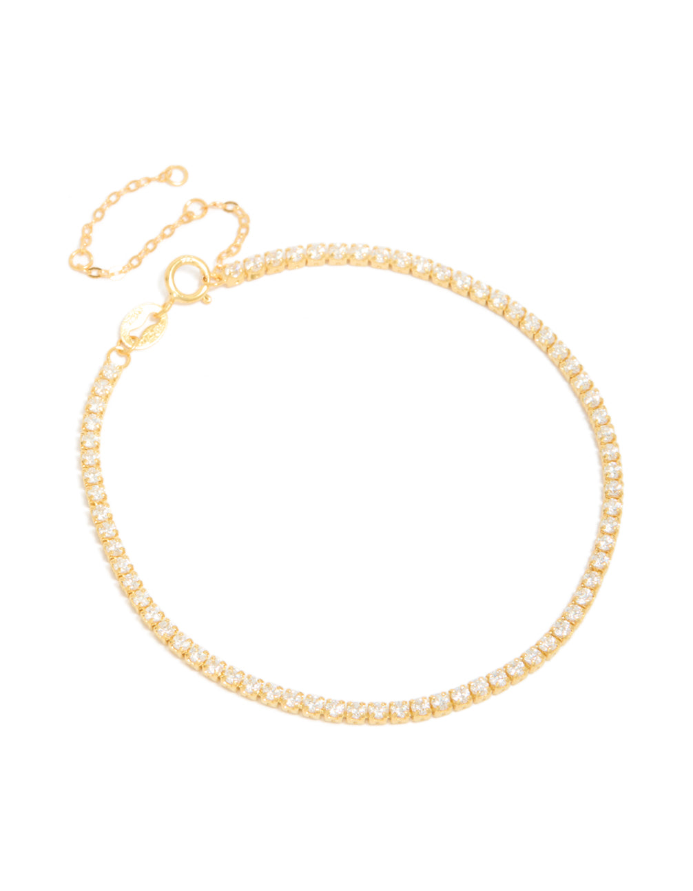 Elegant gold plated sterling silver tennis bracelet featuring cubic zirconia front view