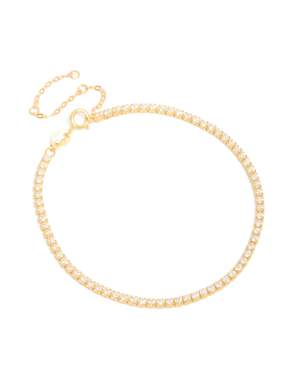 Elegant gold plated sterling silver tennis bracelet featuring cubic zirconia front view