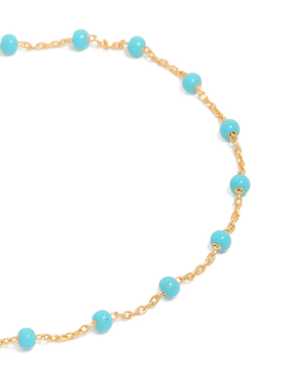 Gold Plated Sterling Silver Blue Enamel Station Beaded Bracelet