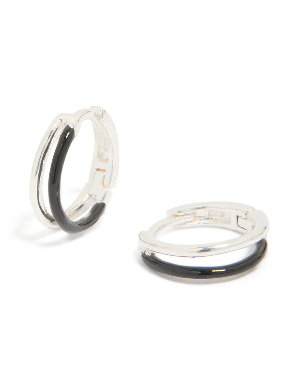 Sterling Silver Black Enamel Double Hoop Earrings