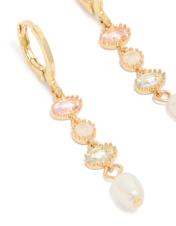 Gold Plated Cubic Zirconia & Freshwater Pearl Drop Earrings