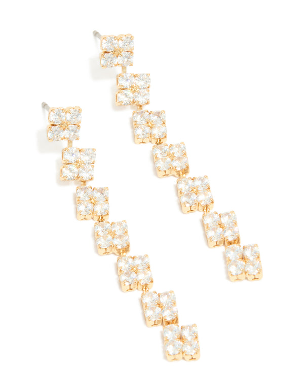 Elegant gold plated cubic zirconia drop earrings front view
