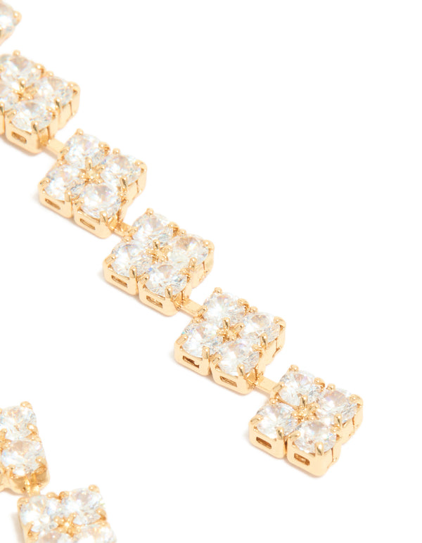Detailed view of gold plated cubic zirconia drop earrings post detail view