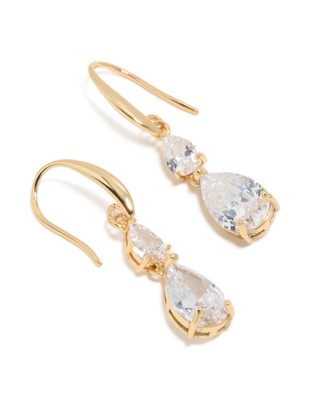Elegant gold plated cubic zirconia triangular drop hook earrings front view