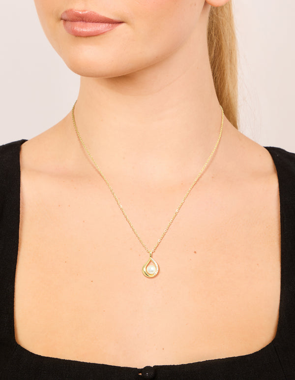 Gold Plated Cubic Zirconia Teardrop Pendant Necklace